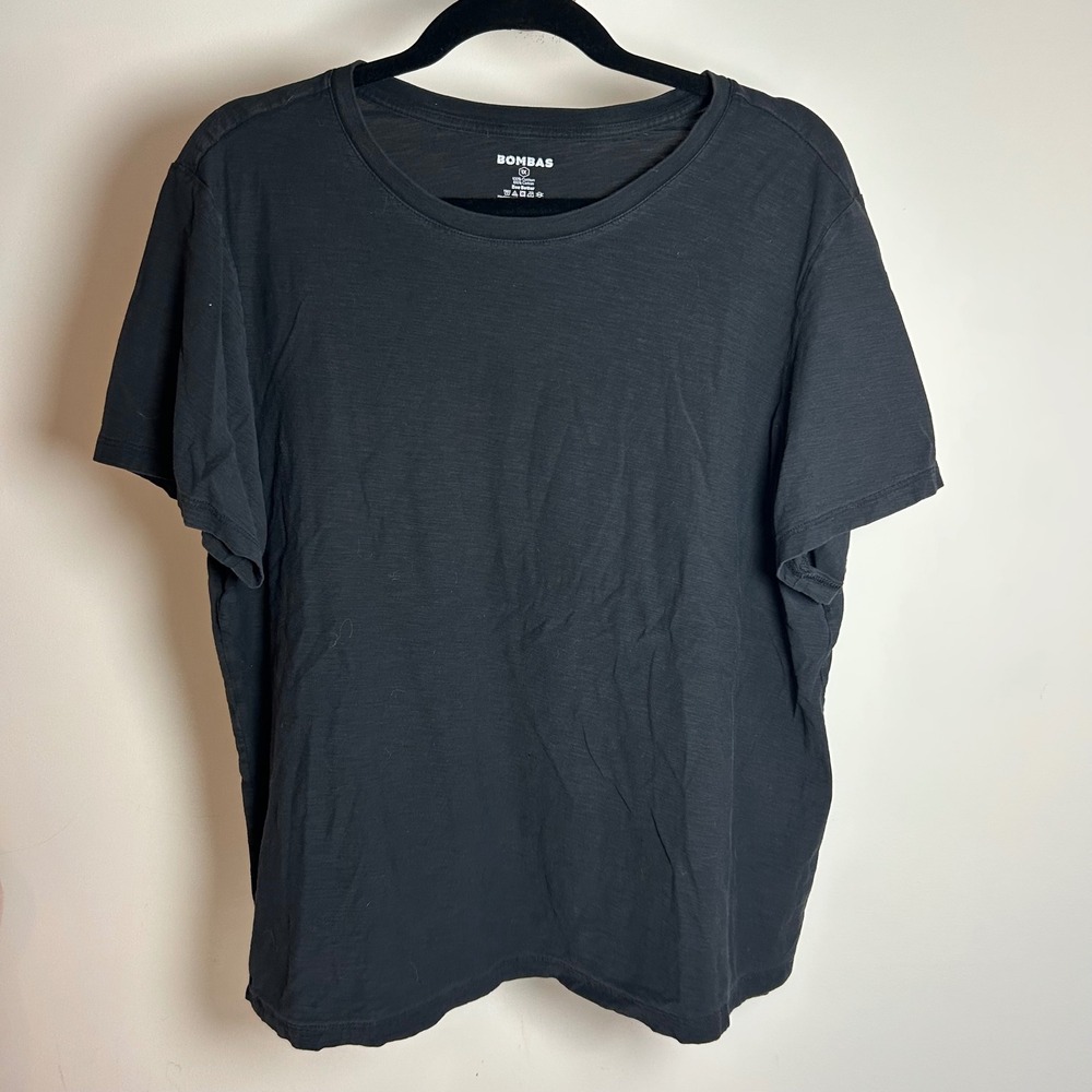 Bombas Black 100% Cotton Slub Crew Neck Short Sleeve T-Shirt Womens 1X